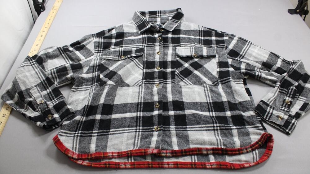 Jolie & Joy Button-up Shirt Womens L Black Plaid Long Sleeve Contrast Trim